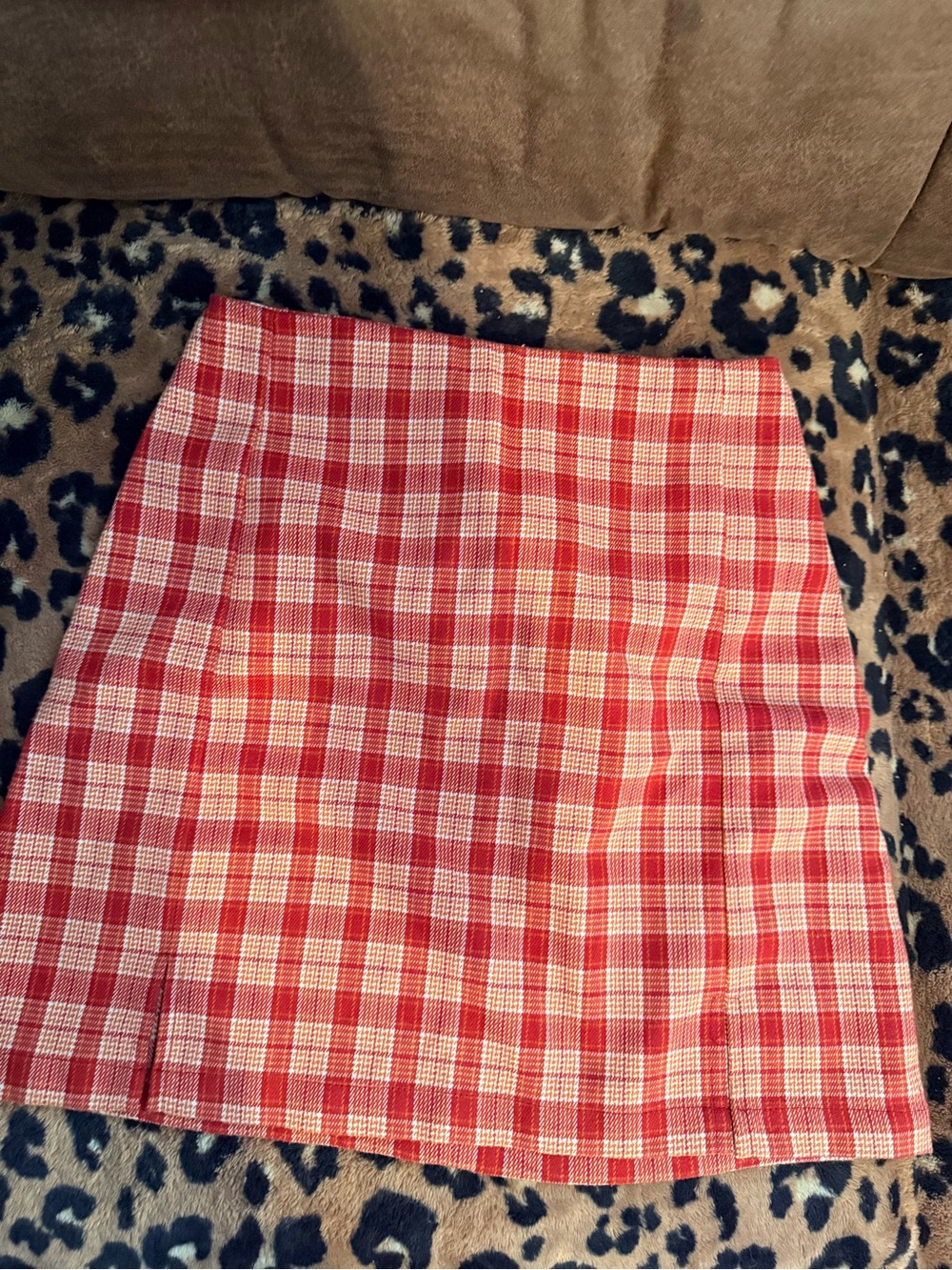 Brandy Melville Red and White Plaid Mini Skirt